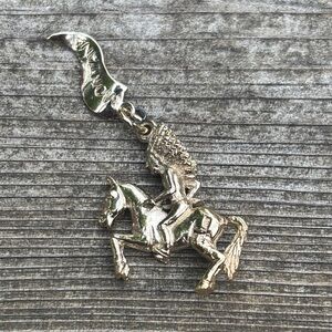 Vintage Gold-Tone Silver Horse Rider Pendant 925 Sterling
